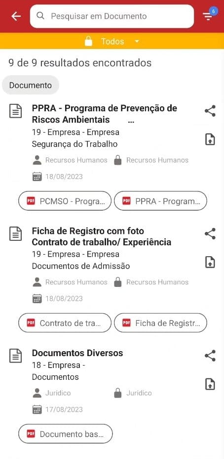 App - Tela de documentos