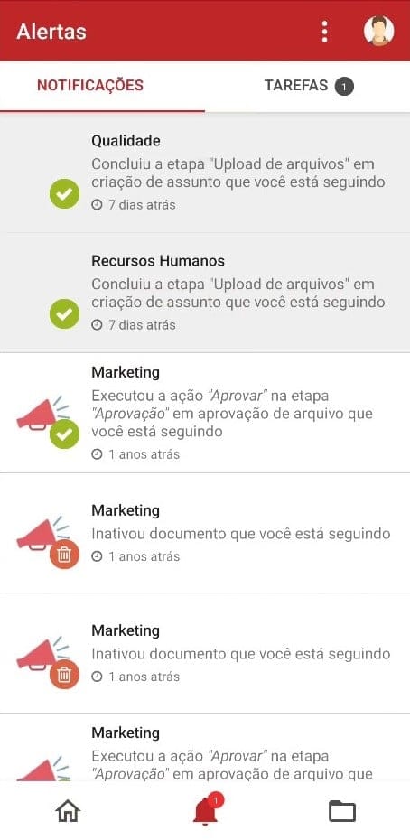 App - Tela de notificações